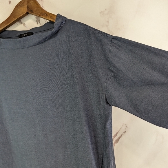 COS Dress Womens 4 Small Blue Shift Mock Neck Pockets Cupro Tunic Short Mini - Picture 11 of 11